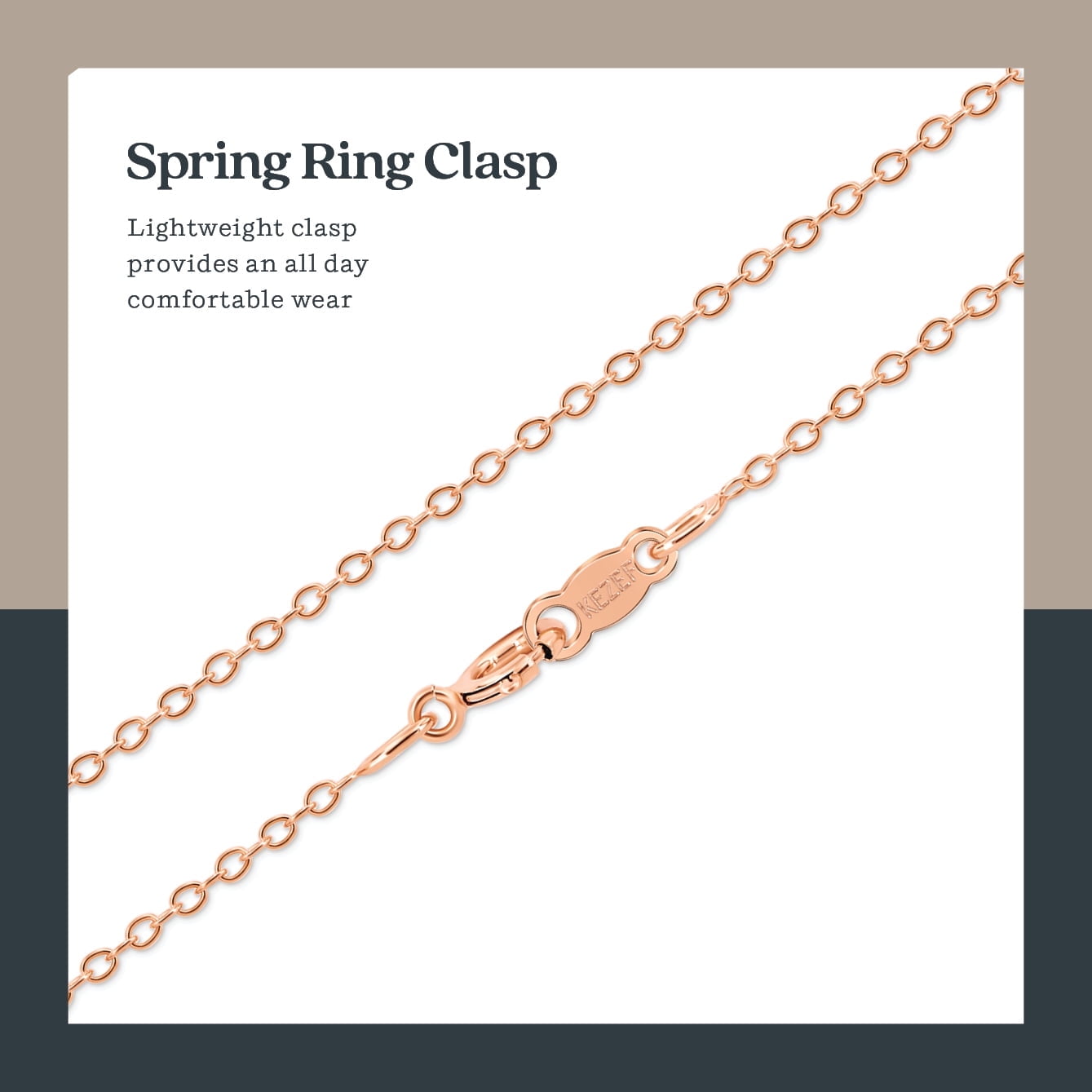 Kezef Rose Gold Chain Necklace for Women, Rose Gold-Plated Sterling Silver, 1mm Cable Chain, 26 Inch, Spring-Ring Clasp, Made in Italy