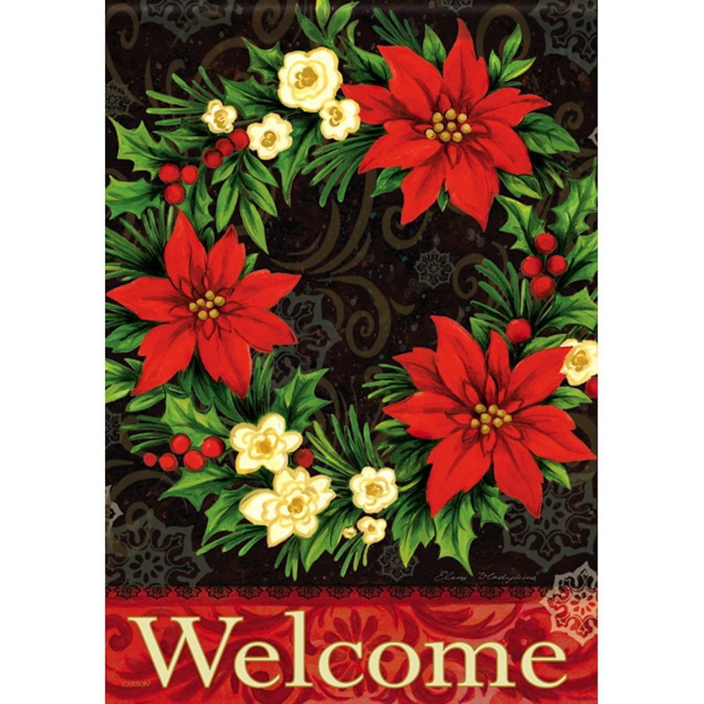 Carson Poinsettia Wreath Garden Flag, Polyester Fabric (45711) By