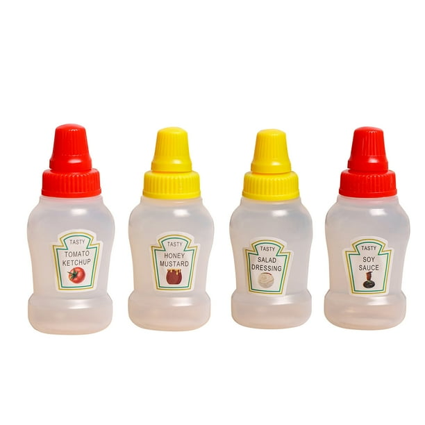 Botellas de condimentos, 4 unidades, contenedores portátiles de almacenamiento de condimentos, tarros para barbacoa, oficina, escuela, caja Bento, dispensadores de aderezo para salsa