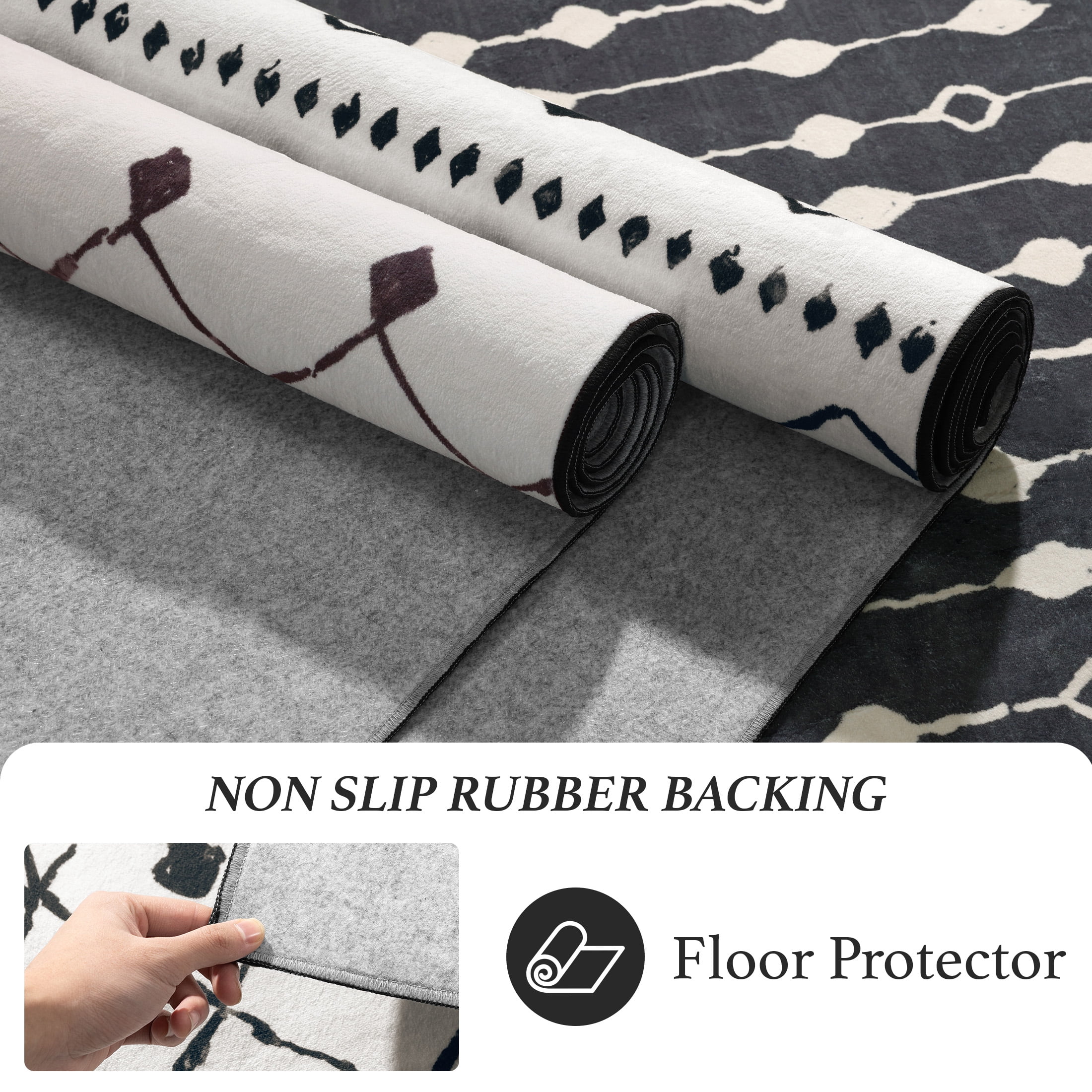 SONORO KATE 2'×3' Washable Area Rug for Living Room, Moroccan Non-Slip Soft Carpet for Bedroom Dining Room Office, Gray White