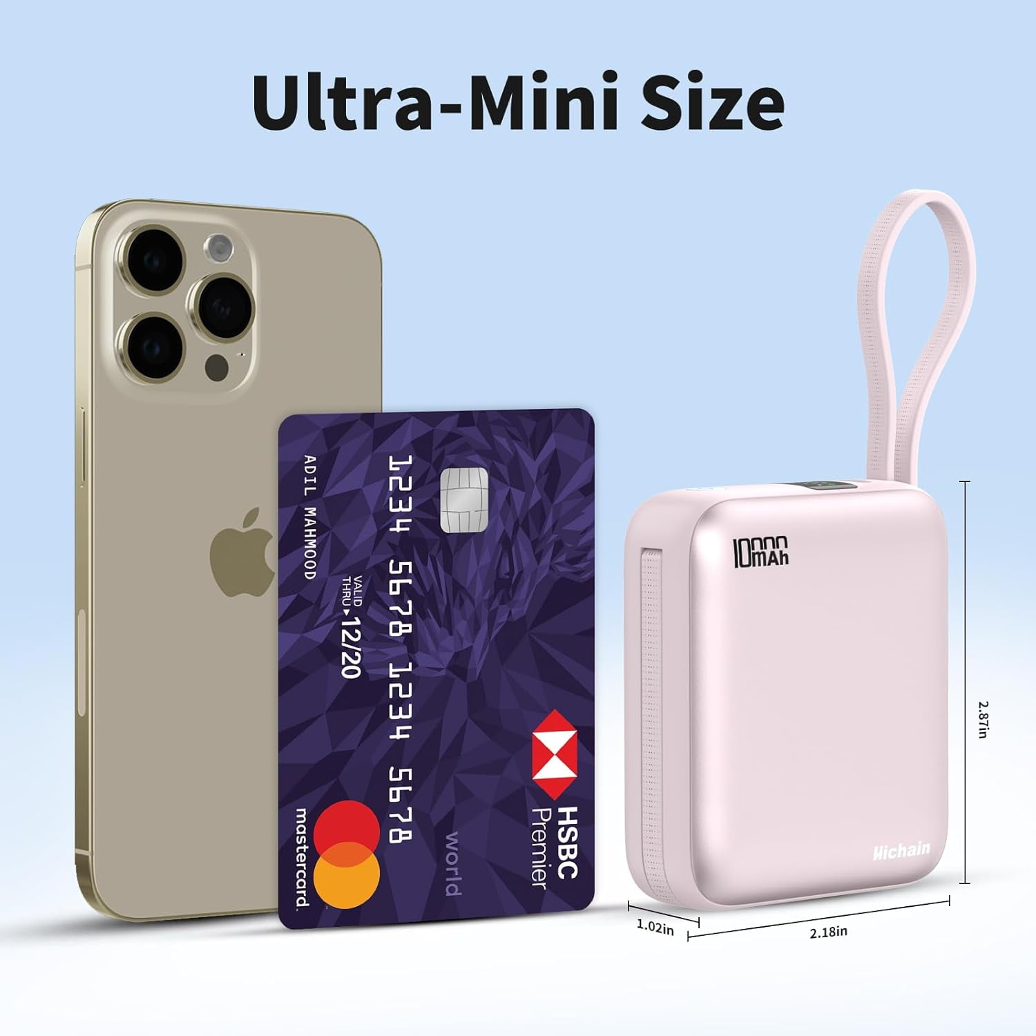 RGHJAR-Small Portable Charger with Built in Cables LED Display, Mini Power Bank 10000mAh 22.5W USB-C Fast Charging Battery Pack, Travel Essential Power Bank for iPhone, iPad, Samsung, Android Pink