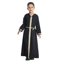 Kids Arabic Long Sleeve Kaftan Robe National Teenage Long Sleeve Embroidered Robe Set Arab Children's Prayer Robe for Girls