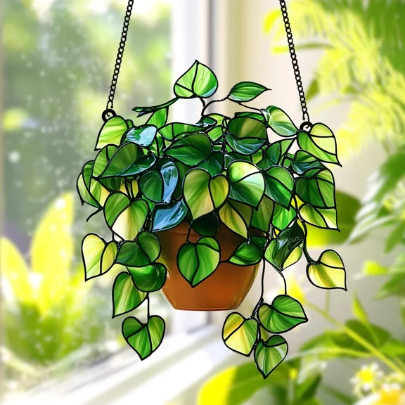 Pothos Plant Acrylic Suncatcher Botanical Window Hanging Faux Home Decor