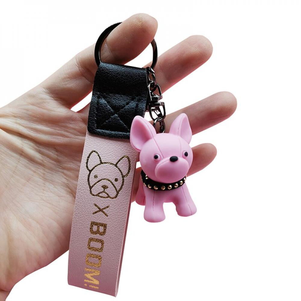Otter Pup Image Black Leather Keyring in Gift Box