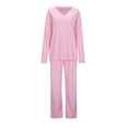 thumbnail image 6 of UJNDER Women's Two Piece Pullover Sweater Set Oversized V Neck Tops Wide Leg Long Pants Tracksuit Outfit Pant Suits for Women Pink XXL, 6 of 8