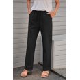 thumbnail image 4 of Women's Black Drawstring Elastic Waist Pockets Long Straight Legs Pants, 4 of 12