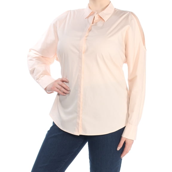 DKNY Womens Pink Long Sleeve Collared Button Up Wear To Work Top  Size: XL