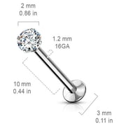 Labret Flat Back Stud Gem Prong Settings Push In Threadless