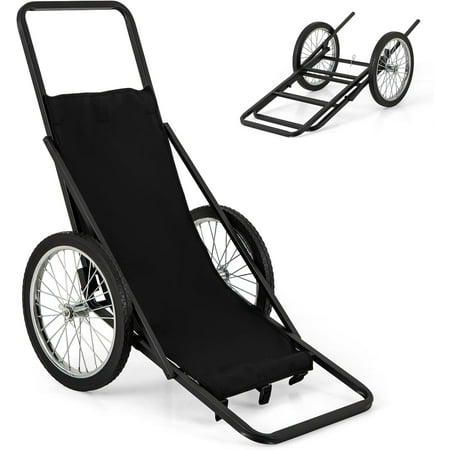 Tangkula Deer Cart 550 LBS Deer Cart Game Hauler with Polyester Liner 2 Big Rubber Wheels 2 Buckle Straps Ergonomic Handle Heavy-Duty Folding Game Cart for Hunting Hiking Fishing