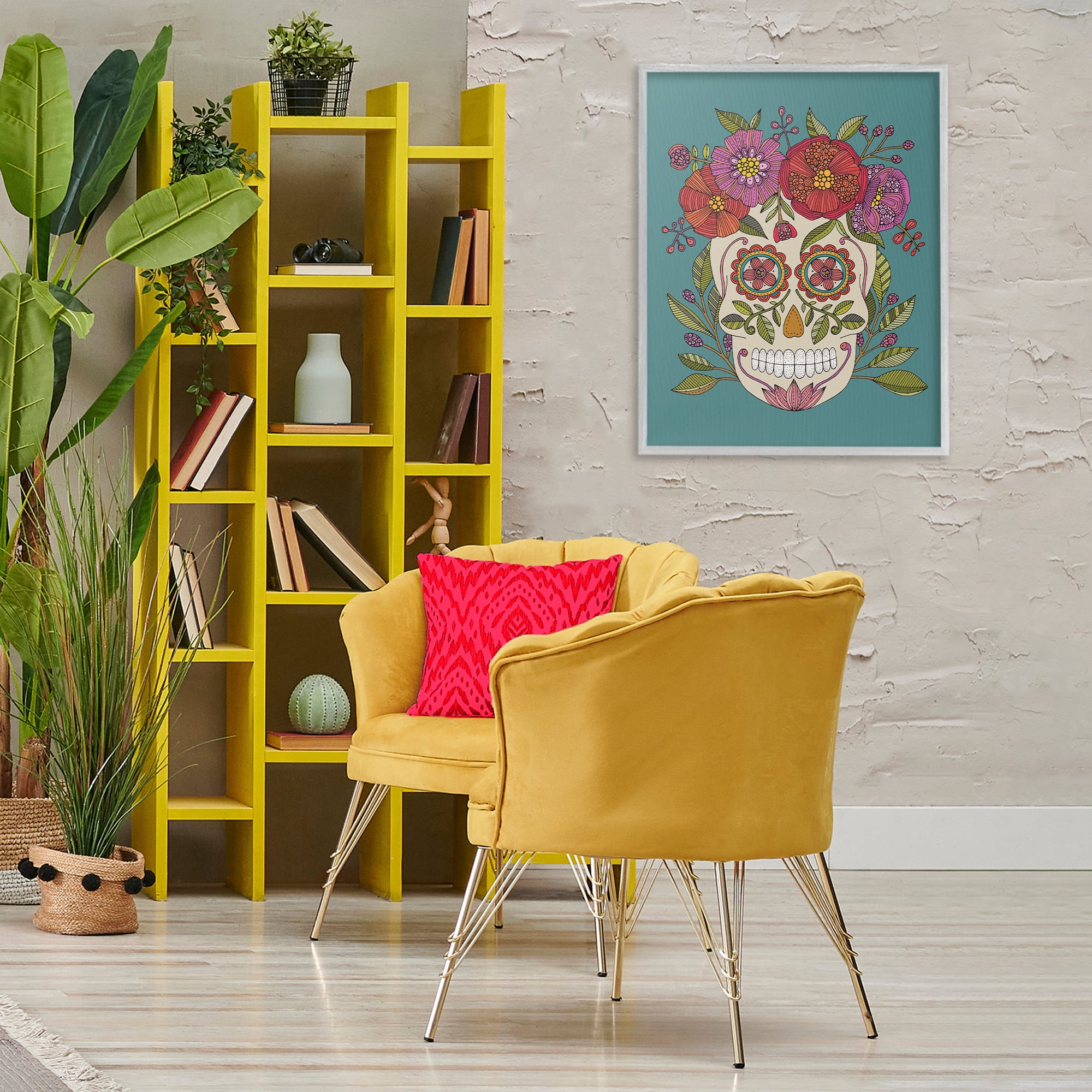 Stupell Industries Floral Sugar Skull Holiday Painting Gray Framed Art Print Wall Art, 24 x 30