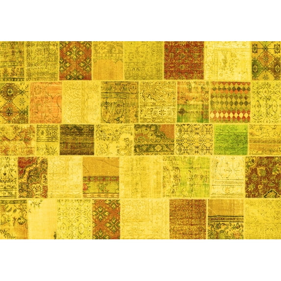 Ahgly Company Machine Washable Indoor Rectangle Patchwork Yellow Transitional Area Rugs, 5' x 7'