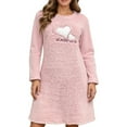 thumbnail image 1 of Fall Winter Heart Print Flannel Long Sleeve Nightgown Warm Thickened Sleepwear Cozy Loungewear For Women, 1 of 5