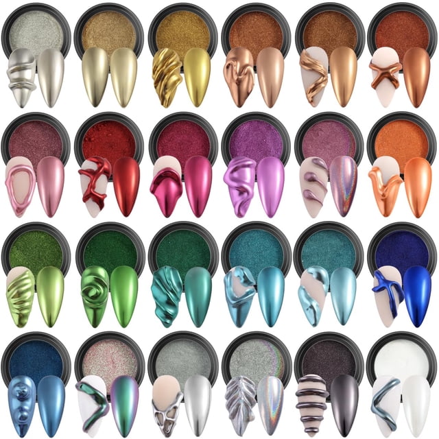 Set de polvos de uñas cromados Fcozpjk con espejo metálico de 24 colores