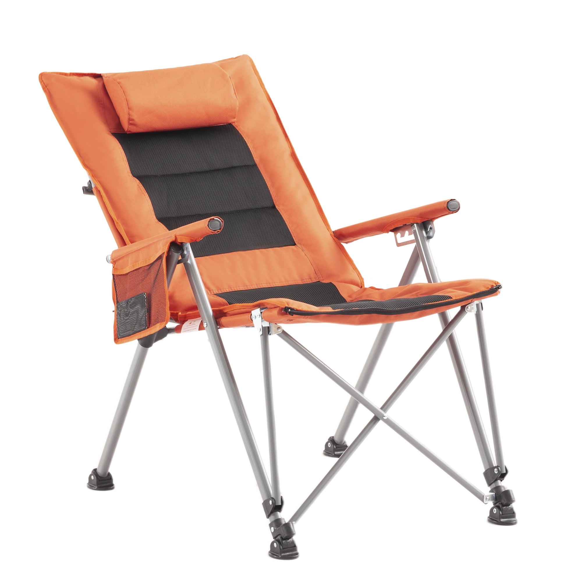 5-Position Reclining Folding Camping Chair with Foldable Footrest, Heavy-Duty Steel Frame Portable Lounge Chair with Side Pocket for Camping Garden Office Nap