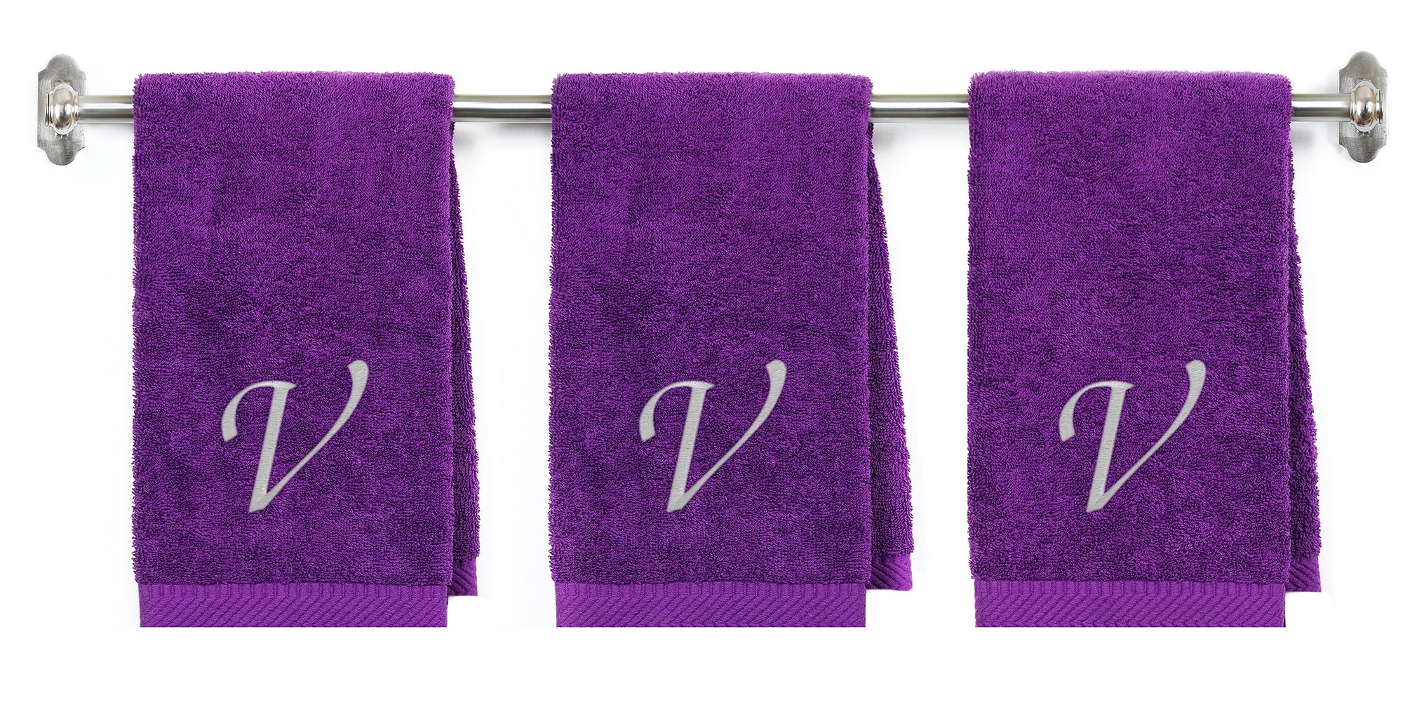 Embroidered Terry Cotton Hand Towel for Bathroom and Kitchen Personalized Gift Purple Color