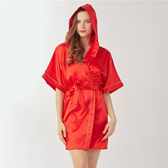 SHITINN Women's Hooded Silk Robes Satin Kimono Robe Short Bathrobe Bridesmaid Wedding Party Sleepwear Robes for Women Long 3x Ladies Robes 20 Fancy Robes for Women