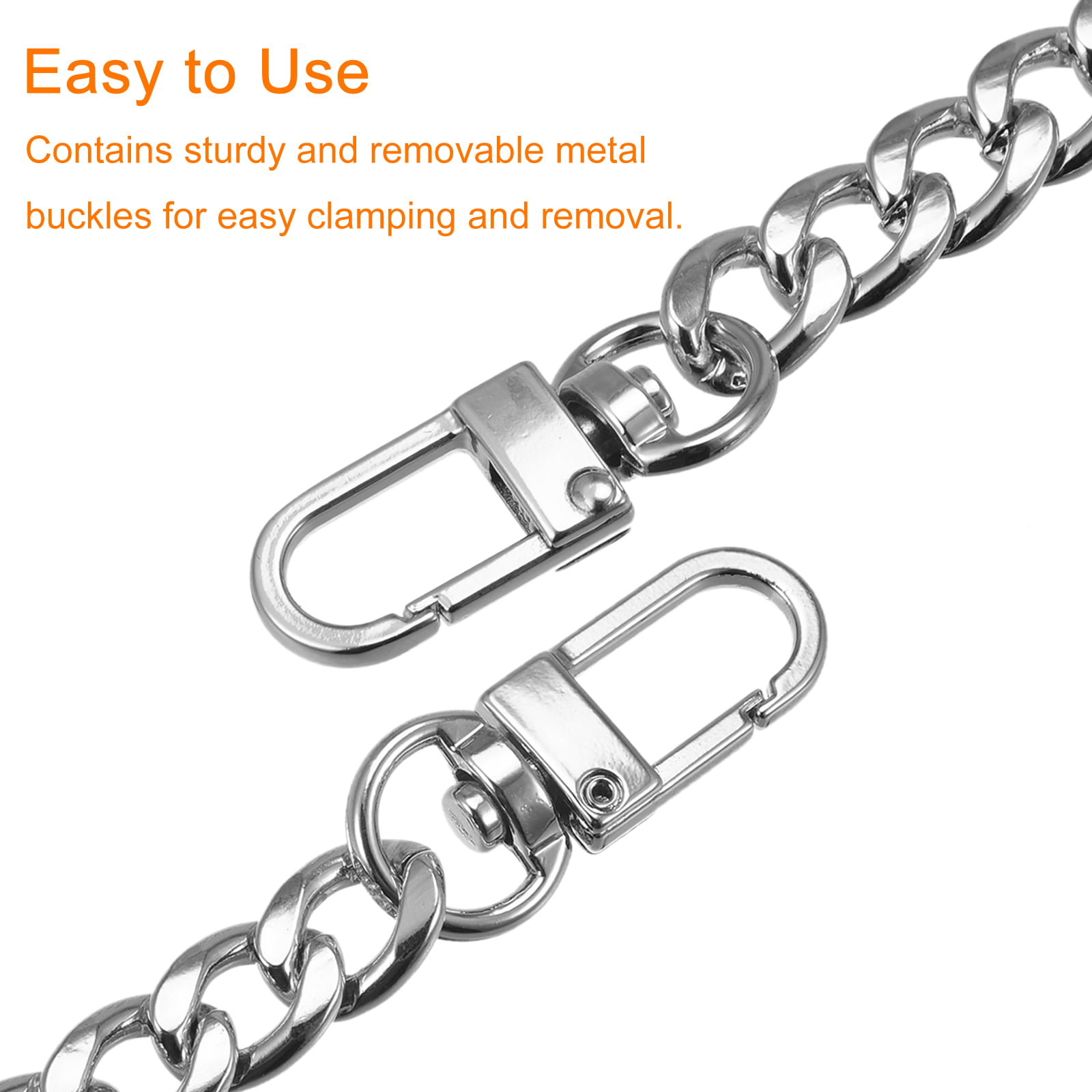 Yuronam 1 Pack Flat Purse Chain Iron Bag Link Chains Shoulder Straps Chains with Metal Buckles Hook for Replacement, DIY Handbags Crafts, 7.9 Inches