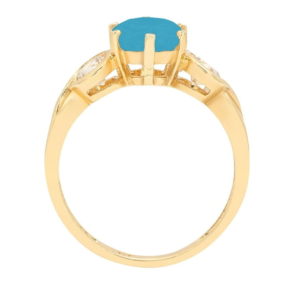 1.72 ct Round Cut Simulated Turquoise Three-Stone Engagement Ring for Women in 14K Yellow Gold