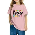 thumbnail image 2 of Virmaxy Kids Easter Egg Hunt Outfit - Cute Rabbit Graphic Cotton T-Shirt with "Happy Easter" Text for Toddler Boys & Girls Playdate, Sunday Brunch Pink-2 4 Years, 2 of 8