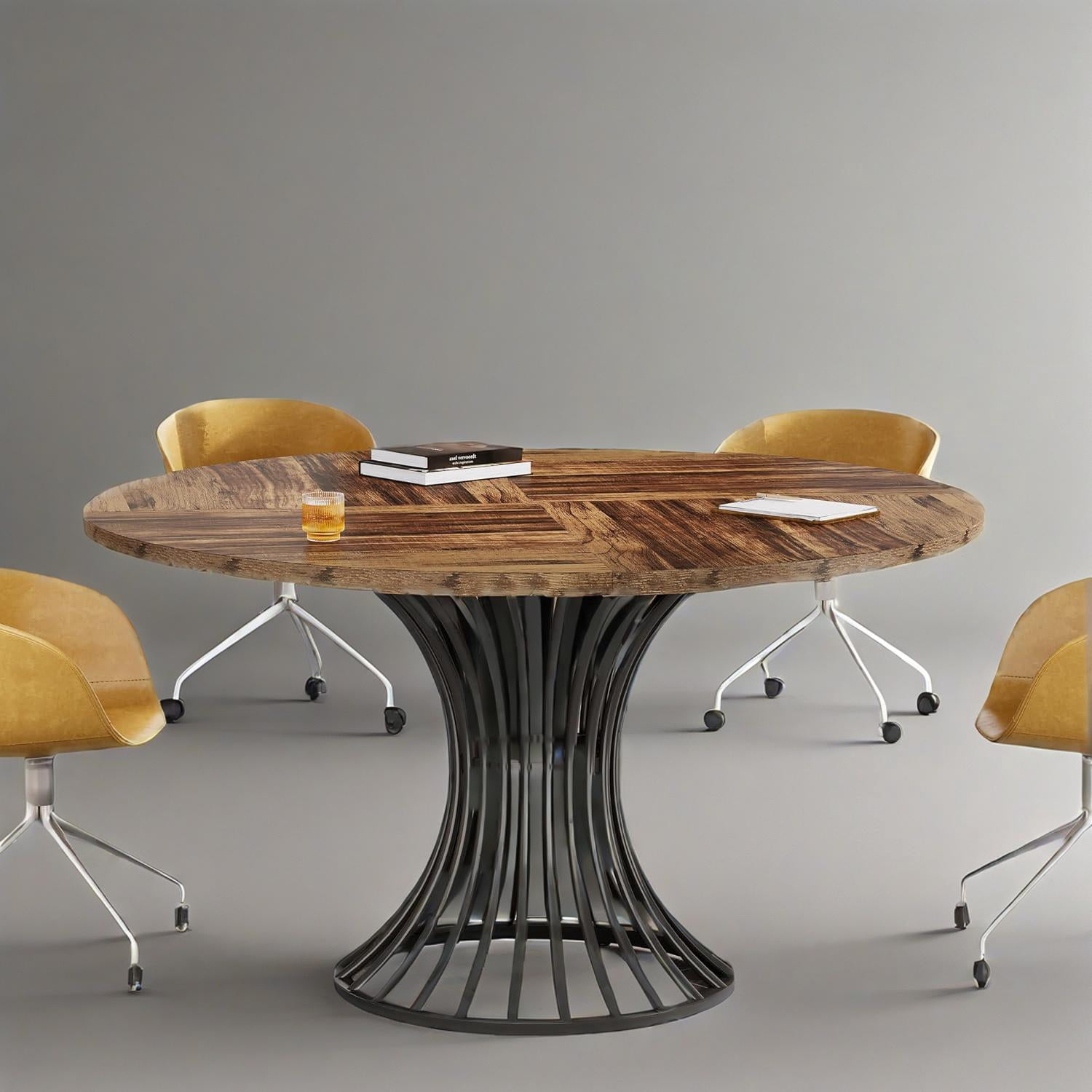 Dining Table, Round Conference Table for 4-6 People, Industrial Style with Metal Base, 46.85 in L x 46.85 in W x 29.92 in H