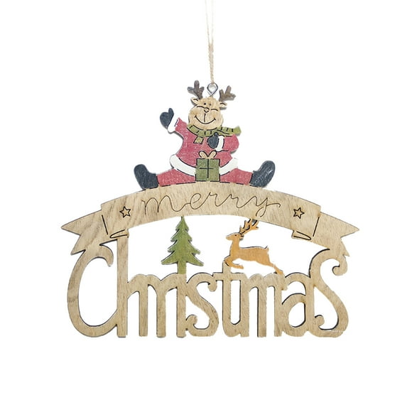 Pendentif de Porte en Bois de Noël Peinture Colorée Décoration d'Arbre de Noël Motif Élan