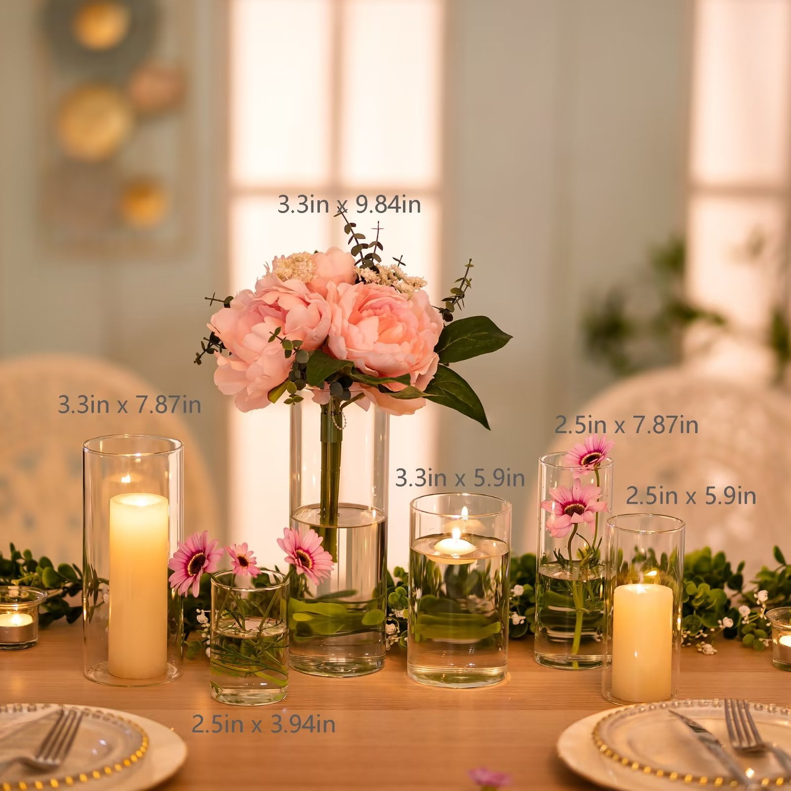 Glasseam Clear Glass Cylinder Vase Set, Various Sizes, for Weddings or  Candle Decor, Bulk Pack, Set of 6 - Walmart Business Supplies, image size:1600x1600