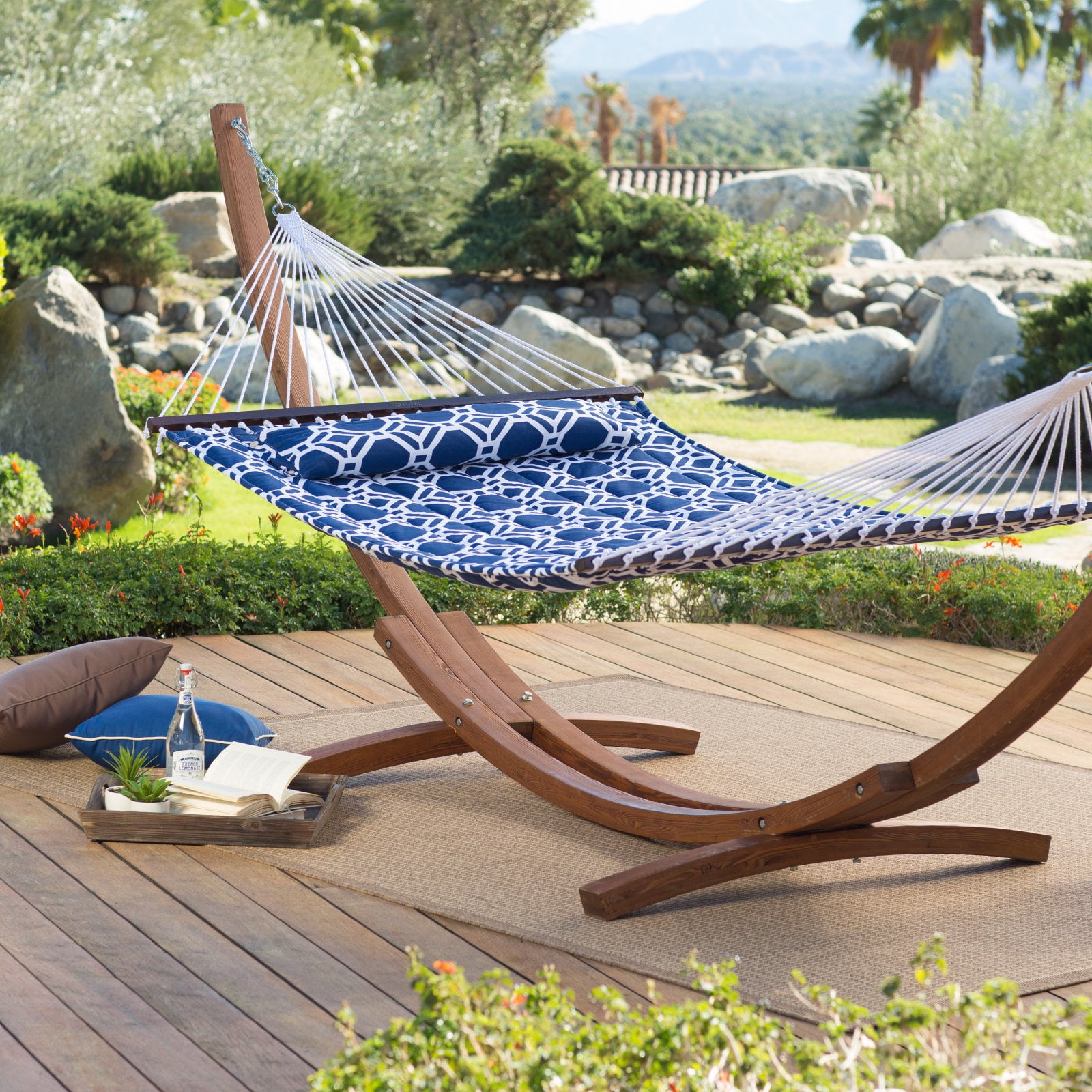 Island Bay 13 ft. Hampton Lattice Quilted Hammock with Russian Pine Stand by