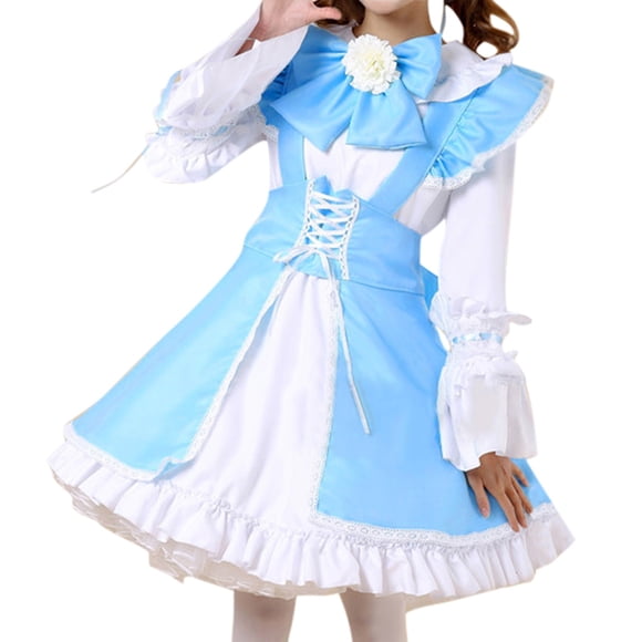 JBXKXYW Summer Dress Women'S Fashion Maid Outfit Cute Maid Outfit Costume Dress Set Womens Dresses (Blue,XXL)