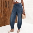 thumbnail image 4 of Miqool Women's Baggy Jogger Jeans Low Rise Drawstring Elastic Denim Pants Loose Casual Workwear Pants with Pockets, 4 of 9