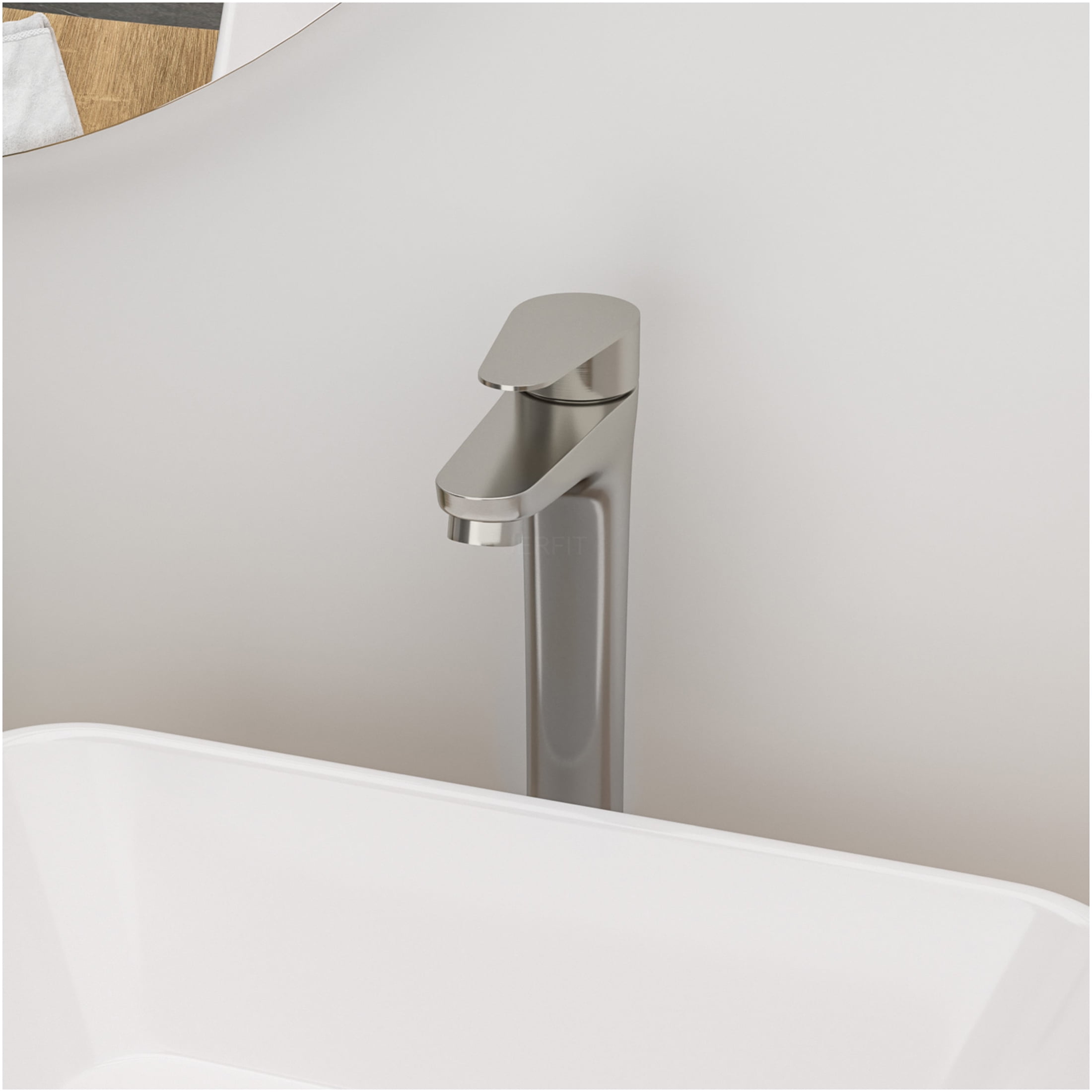 JERFIT Tall Modern Single Handle Vessel Bathroom Sink Faucet, Brushed Nickel Finish, 1-Hole Vanity Faucet with High Arc Spout