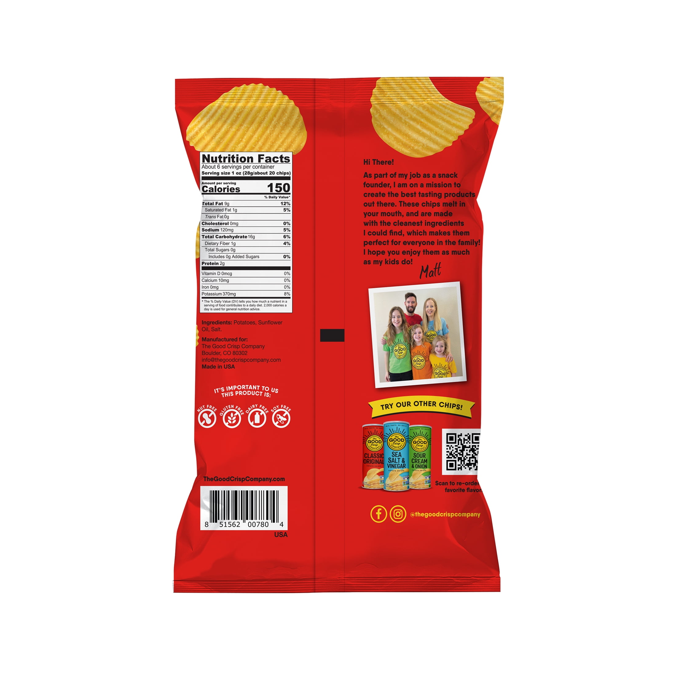 The Good Crisp Company Gluten Free Original Crinkle Cut Potato Chips, 5.5 oz Bag
