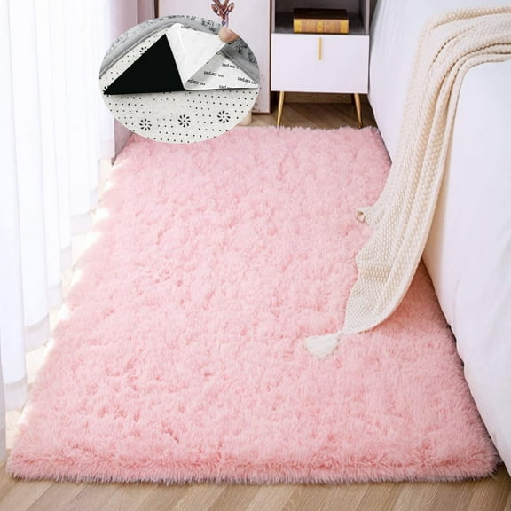 FUDAKUNA Soft Shaggy Pink Area Rugs Rectangular 31" x 63" Fluffy Water Absorbent Non Slip Backing Carpet Plush Floor Mats
