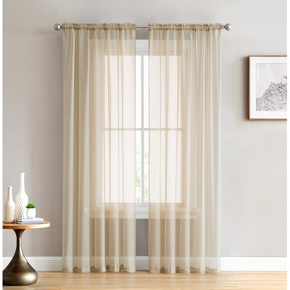 THD Essentials Sheer Voile Window Treatment Rod Pocket Curtain Panels - Pair