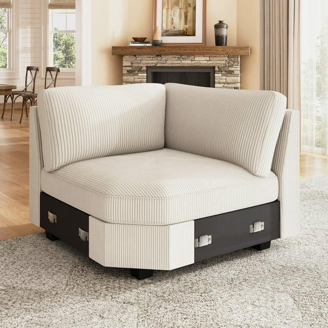 HONBAY Siège d'Angle pour Canapés Sectionnels Modulaires en Velours Côtelé, Beige