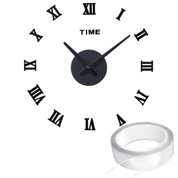 Horloge Murale Bricolage Chiffres Romains, Horloge Murale 3d Sans Cadre, Grand Autocollant de Décoration Design Moderne Kit d'Horloge Murale Bricolage pour Chambre Salon