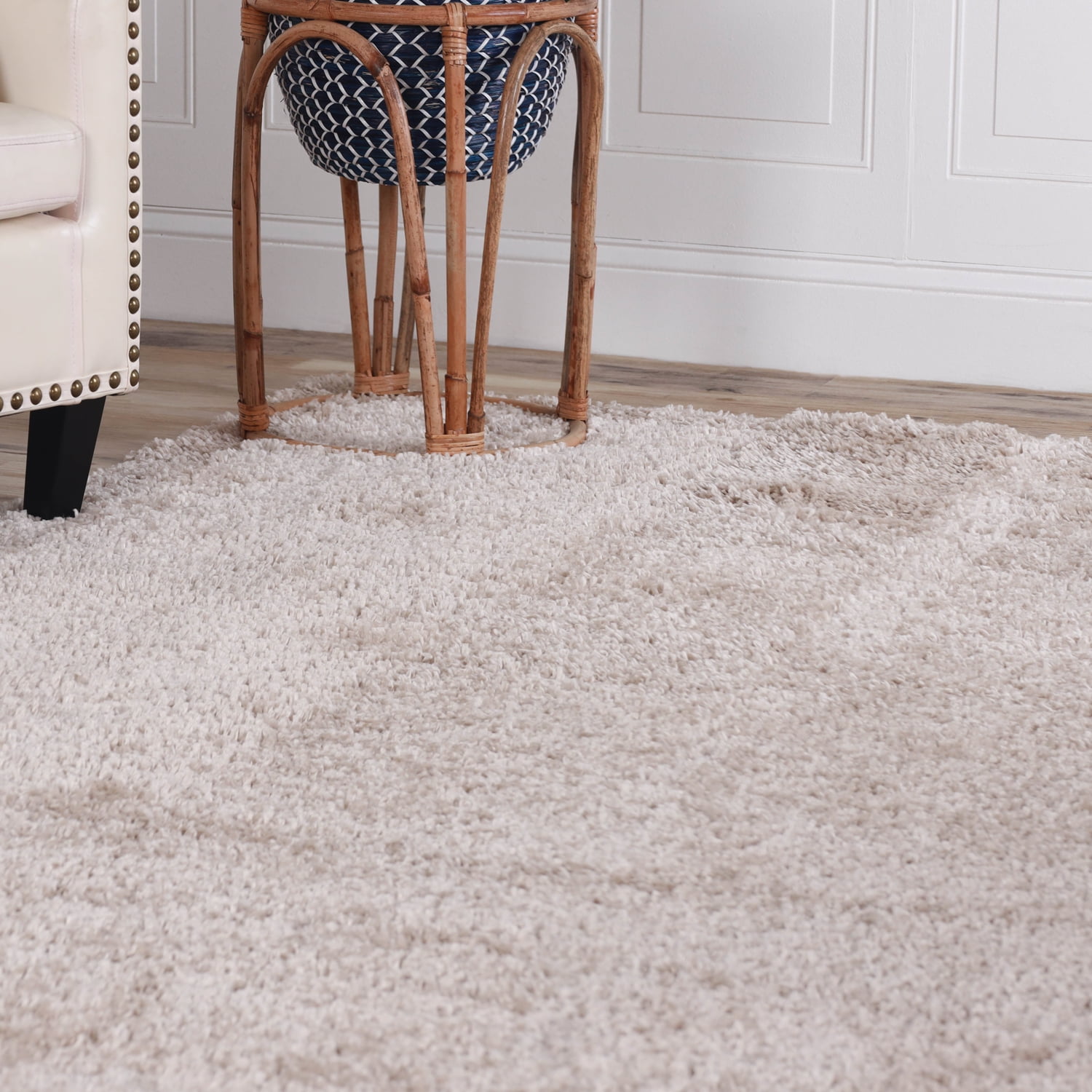 BNM Solid Indoor Shag Runner or Area Rug, 5' x 8', Beige
