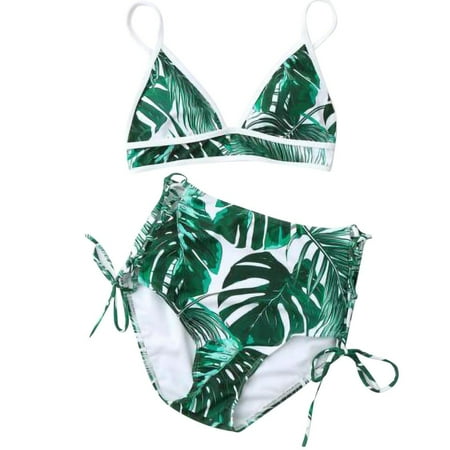 

Cathalem Leopard Bathing Suits for Women plus Women Printed Bandage Two Pieces Bikini Swimsuit Sports Bra Swimsuit Tops for Women Underwear Green Large