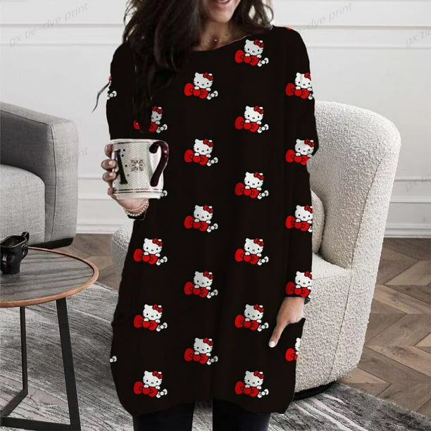 Camiseta con cuello redondo para mujer ropa de calle elegante con estampado de Hello Kitty informal holgada Y2K Otono 2023 Bodega Aurrera en linea