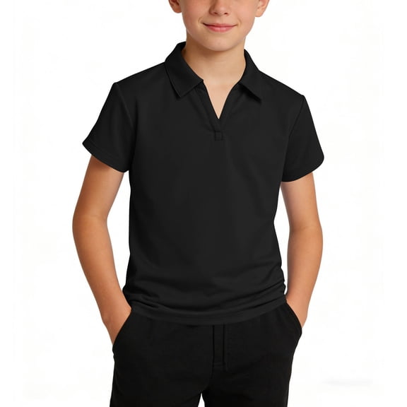 Kukoosong Boy's V-Neck Short Sleeve Polo Shirt, Kids Casual Collared Uniform Tops, Solid Color Breathable School & Everyday T-Shirts