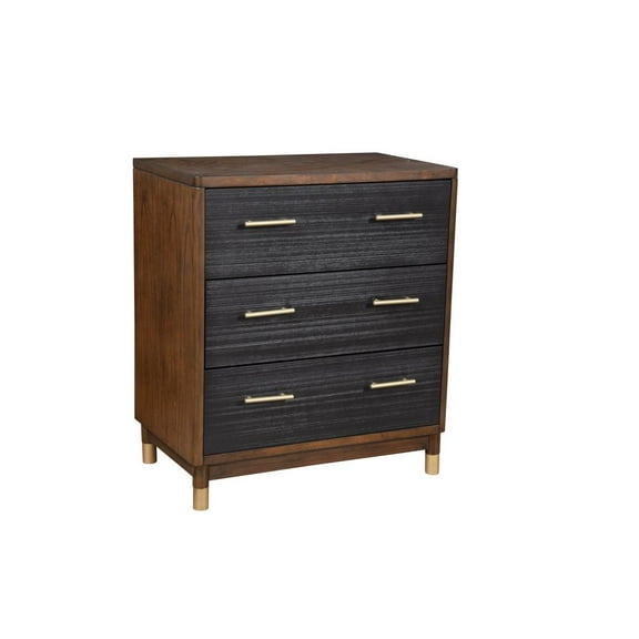 HomeRoots 33" Brown and Black Solid Wood Three Drawer Chest