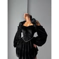 thumbnail image 5 of Women's Sweetheart Neck Velvet Mini Dress Lace Up Bubble Long Sleeve Off Shoulder Slim Evening Party Dress, 5 of 8