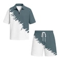 thumbnail image 4 of Men Striped Waffle Knit 2 Piece Outfit, Half Zip Short Sleeve Polo Shirt & Matching Drawstring Shorts Summer Casual Set White XL, 4 of 4