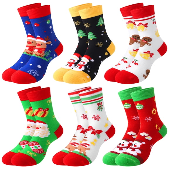 Bocaoying 6Pairs Kids Christmas Crazy Socks, Novelty Funny Winter Socks for Boys Girls, Xmas Silly Dress Sock Gift for Kids 6-9 Years