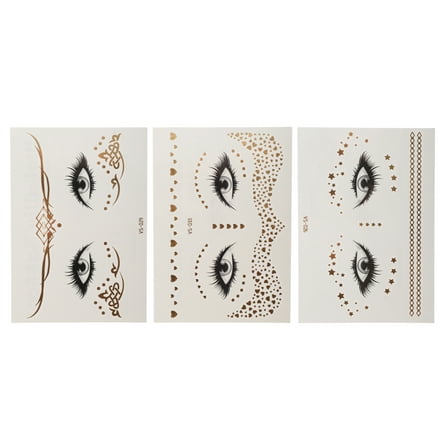 Unique Bargains Christmas 3 Pcs Waterproof Face Fake Tattoos Heart Stars Pattern Temporary Tatto for Adult Gold Tone
