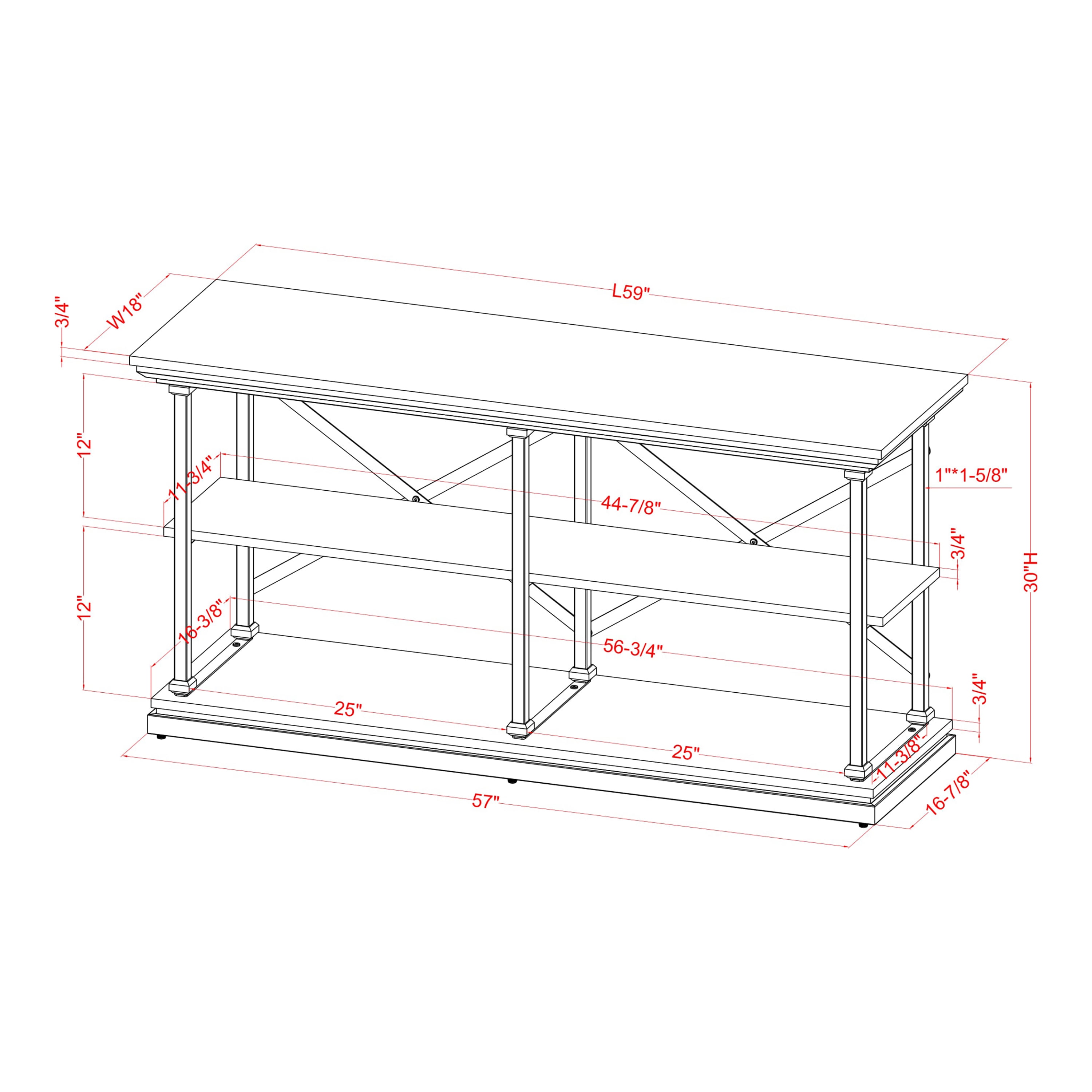 Furniture of America Laem 2-Shelf Console Table, Antique White