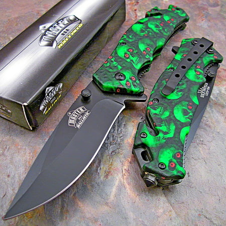 MASTER Spring Assisted Opening GREEN SKULL Tactical Rescue Folding Pocket (Best Tactical Folding Knife Brand)