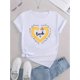thumbnail image 3 of 1pc Women's Casual Round Neck Short Sleeve T-Shirt with Creative Abstract Heart & Pencil Print, Fashion Trendy Polyester Knit Fabric, Comfortable Summer Top for All Seasons, 3 of 8