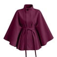 thumbnail image 3 of AKOEE Cape Coat for Women Belted Batwing Sleeve Poncho Jacket Dressy One-Button High Collar Winter Peacoat (M, Purple), 3 of 6