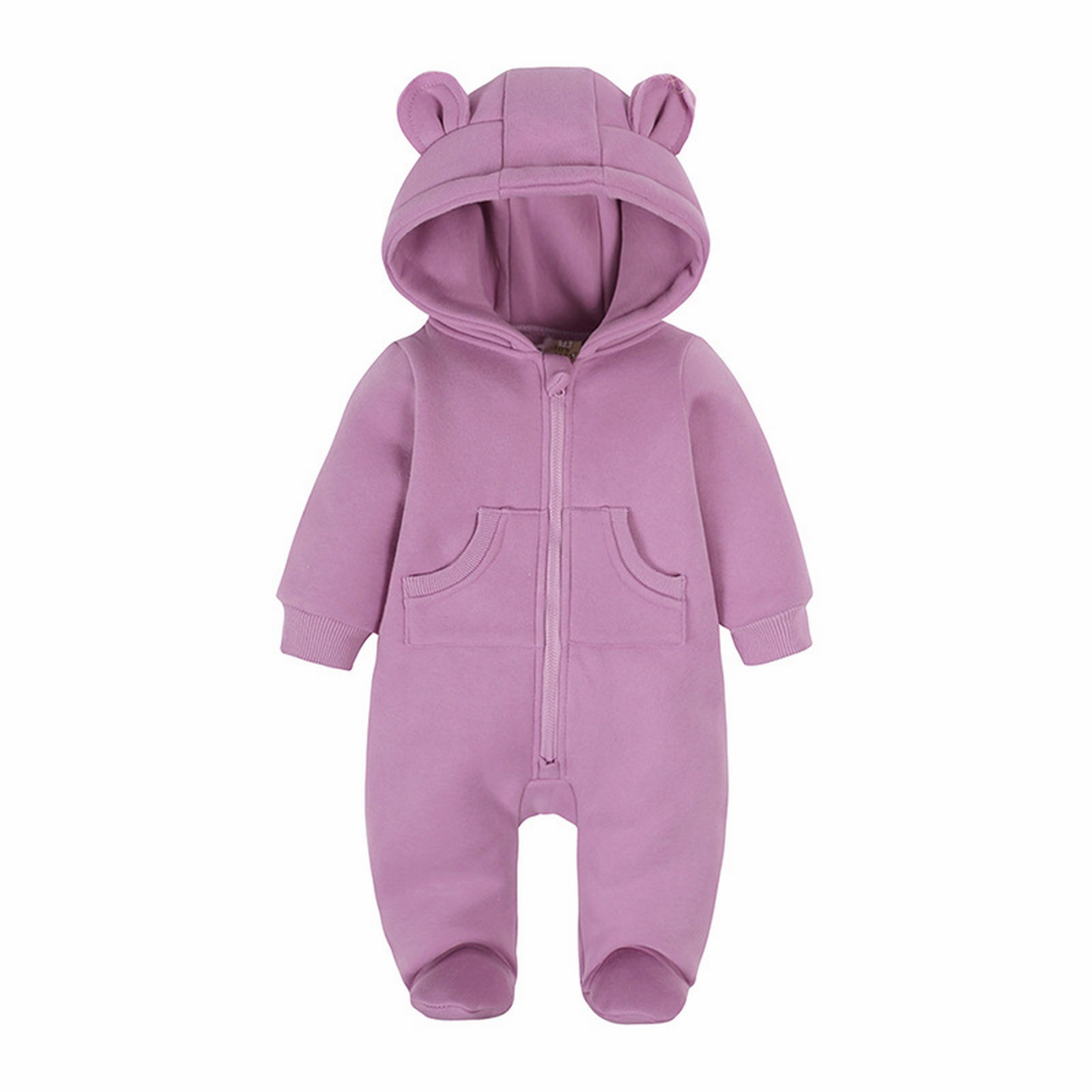 UACY Baby Fleece Jumpsuit Newborn Boys Girls Fuzzy Bear Ears Hooded Outfits Winter Warm Snowsuit Zip Up Onesie (Purple, 3-6 Months)
