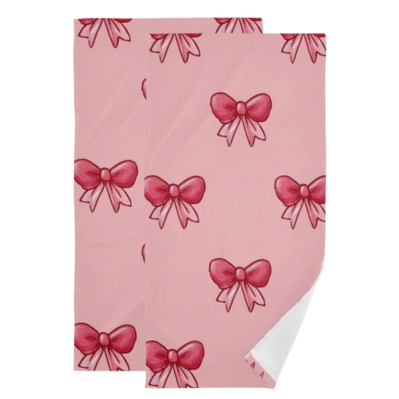 Cute Pink Ribbon Bows Hand Towel Absorbent Bath Towels for Bathroom Sports Gym 28" x 14" Set of 2